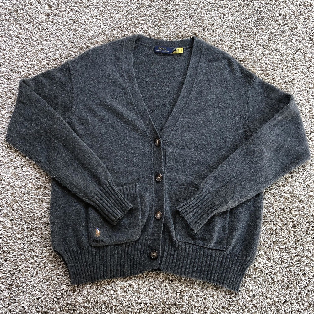 Polo Ralph Lauren Cardigan Sweater Womens XS Grey Wool Cashmere Blend Buttoned
